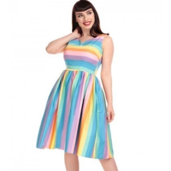 Collectif x Modcloth - Pastel Rainbow Pin-up Dress UK 30 - Picture 5 of 6